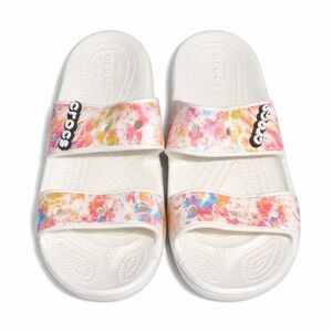 Crocs Classic Tie-Dye Graphic Slide Sandals Rainbow Swirl Women’s 9 Men’s 7